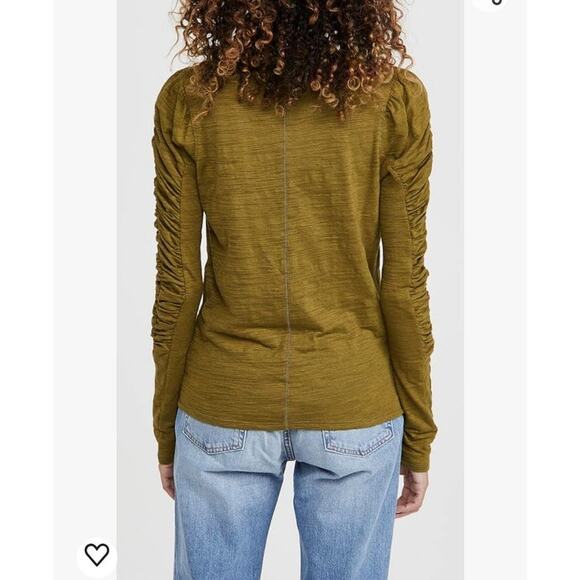 Free People Natasha Tee Women's XS Olive Green Slub Jersey Ruched Sleeve Boho - Picture 4 of 14